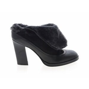 Rag & Bones Blk Leather Faux Fur Fold Over Cuff Block Heel Ankle Boots Sz 37